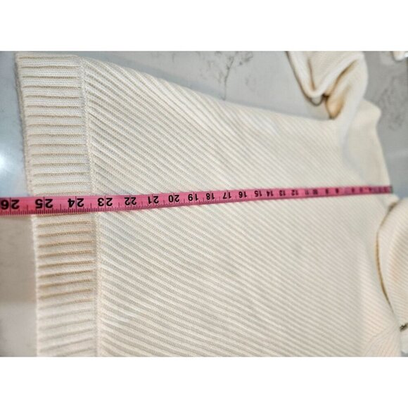 Talbots Large Petite Ribbed Sweater Ivory Asymmetric Side Zip Split Neck NWOT - Picture 9 of 11